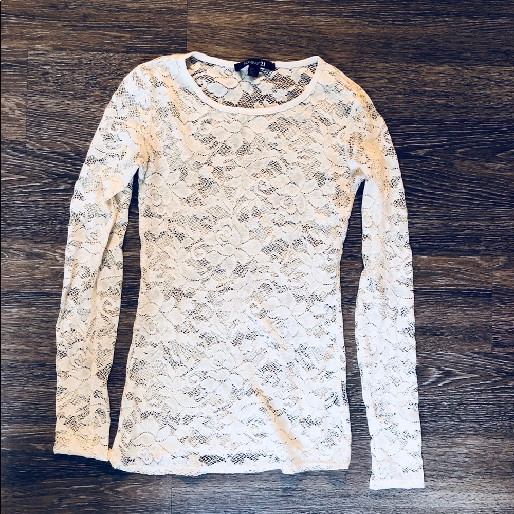 Forever 21 cream laced long sleeve shirt